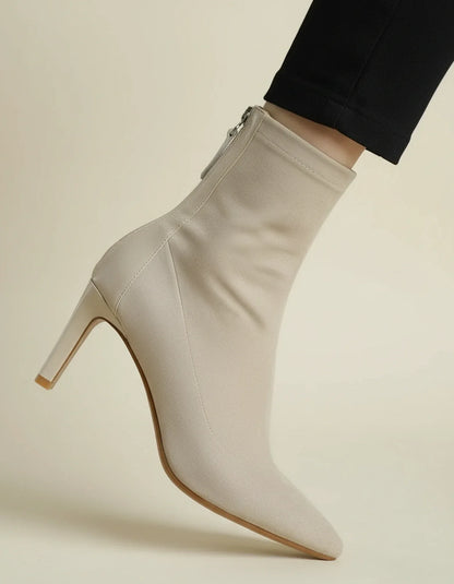Luvrefashion | Suede Inspired Ankle Boots for in Beige - side view