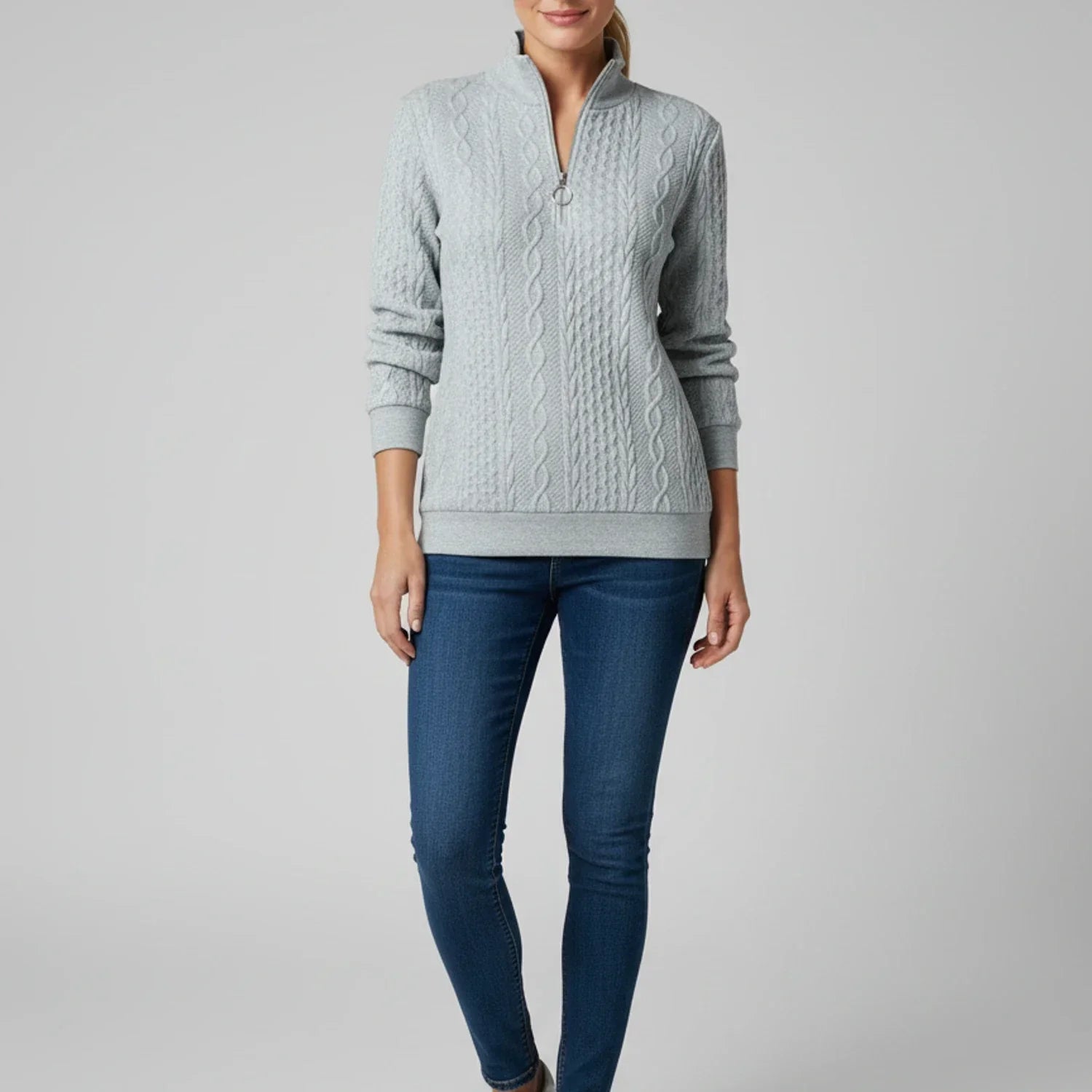 Luvrefashion | Ladies' Quarter Zip Pullover Sweater in White - image 6