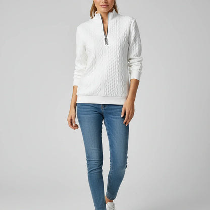 Luvrefashion | Ladies' Quarter Zip Pullover Sweater in White - back view