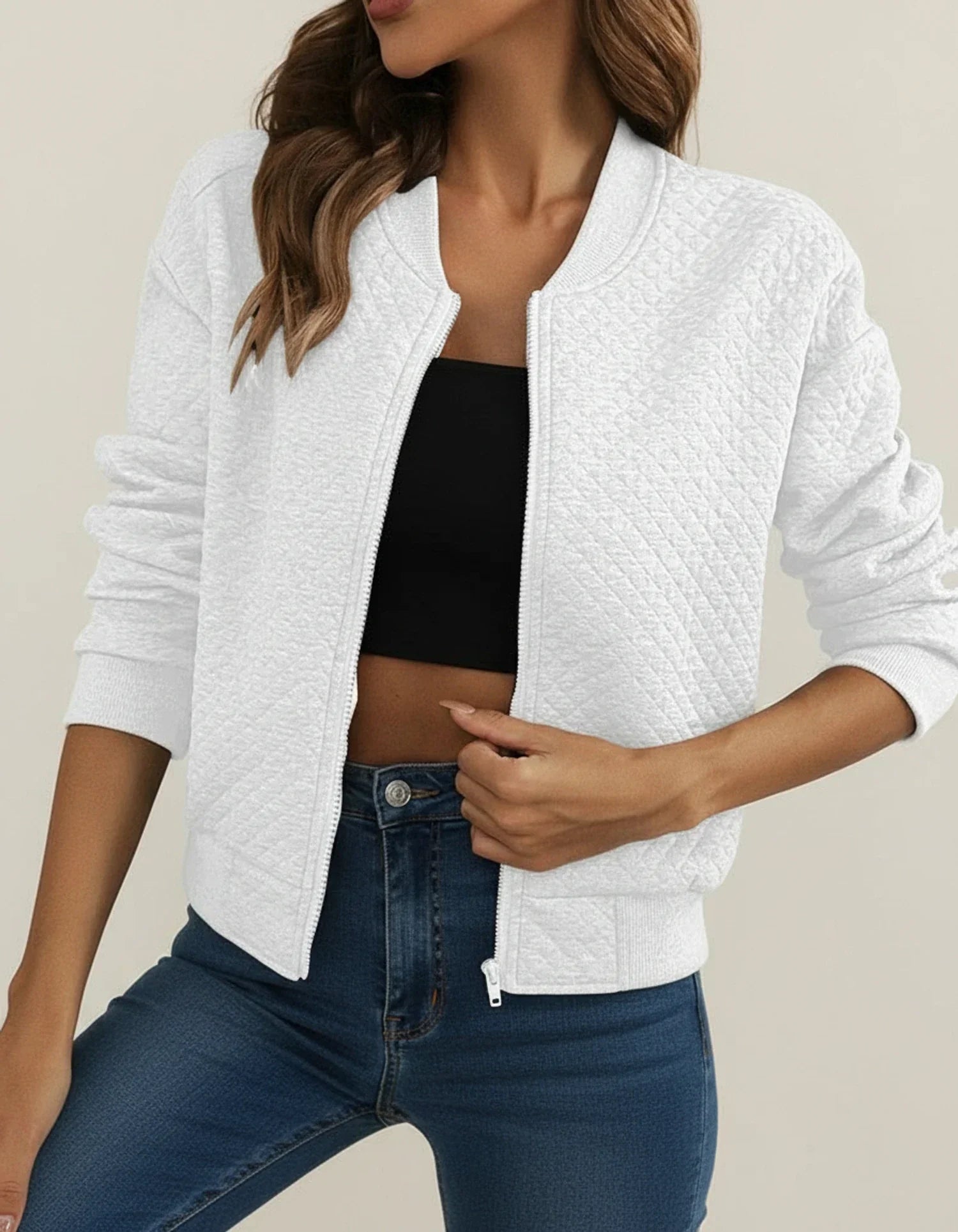 Luvrefashion | Quilted Bomber Jacket for in Black - styled look