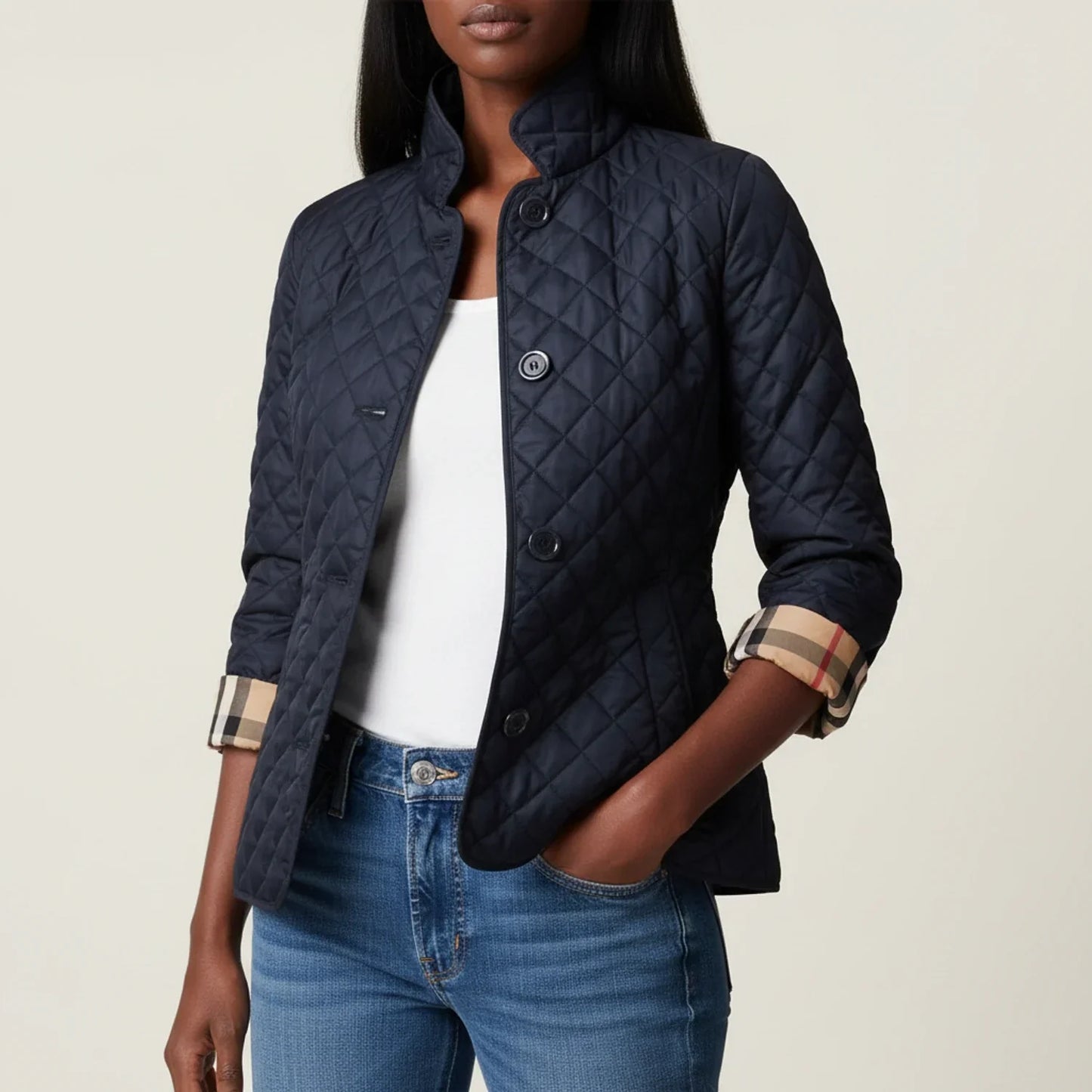 Luvrefashion | Quilted Jacket with Collar for in Khaki - back view