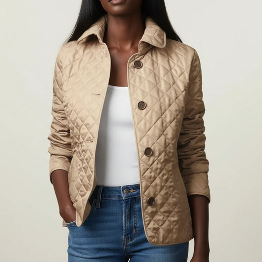 Luvrefashion | Quilted Jacket with Collar for in Khaki - front view