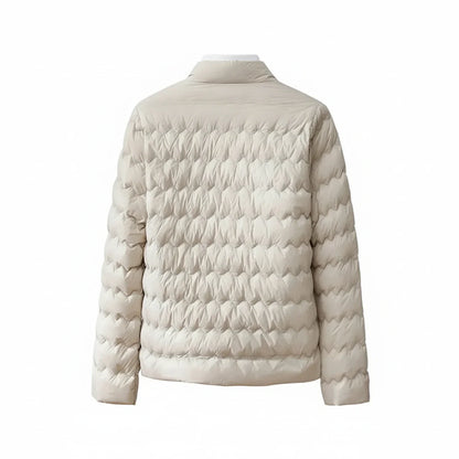 Luvrefashion | Collarless Quilted Puffer Jacket for in Beige - side view