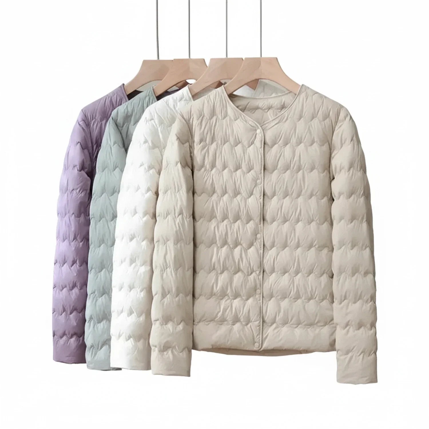 Luvrefashion | Collarless Quilted Puffer Jacket for in Beige - image 6
