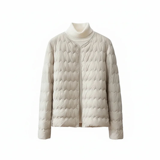 Luvrefashion | Collarless Quilted Puffer Jacket for in Beige - front view