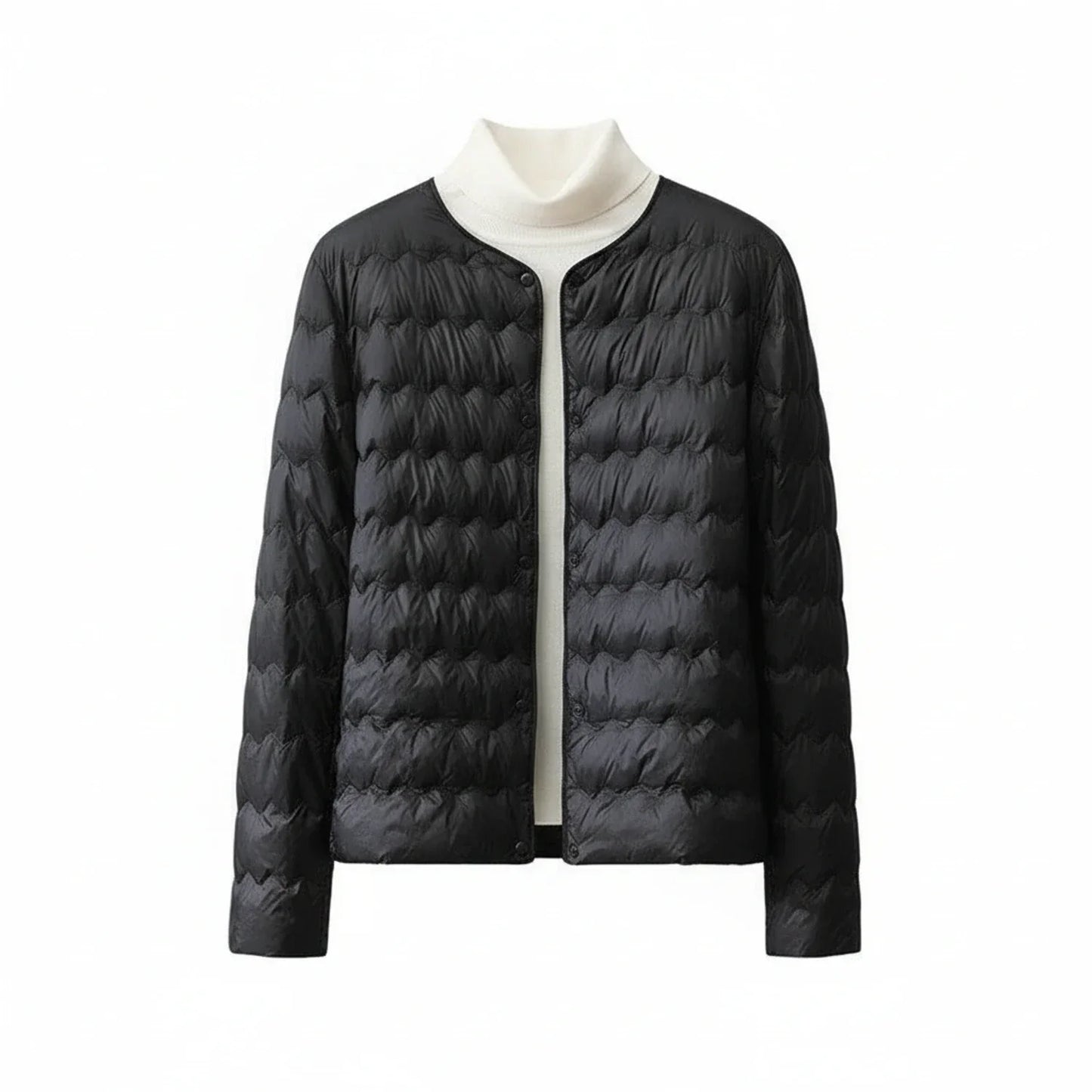 Luvrefashion | Collarless Quilted Puffer Jacket for in Beige - back view