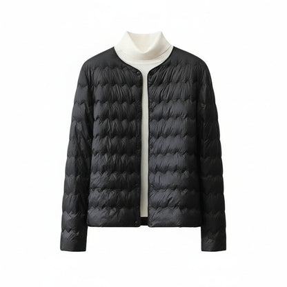 Luvrefashion | Collarless Quilted Puffer Jacket for in Beige - back view