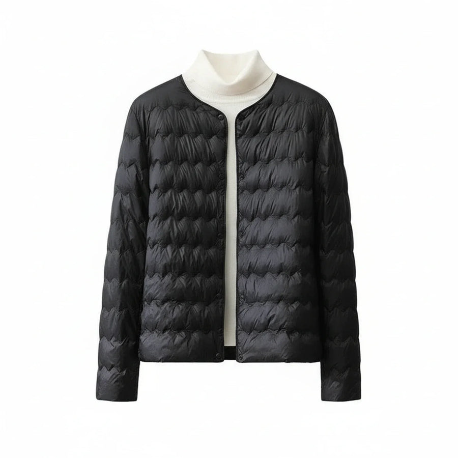 Luvrefashion | Collarless Quilted Puffer Jacket for in Beige - back view
