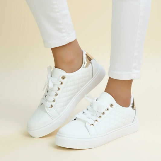 Luvrefashion | Quilted Casual Sneakers for in White - front view