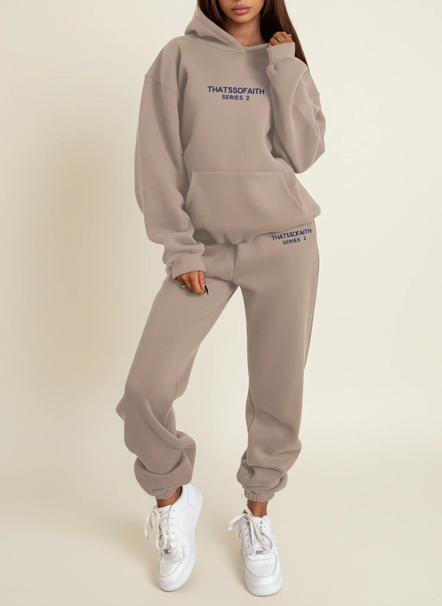 Luvrefashion | Ladies' Hoodie and Jogger Ensemble in Black - detail view
