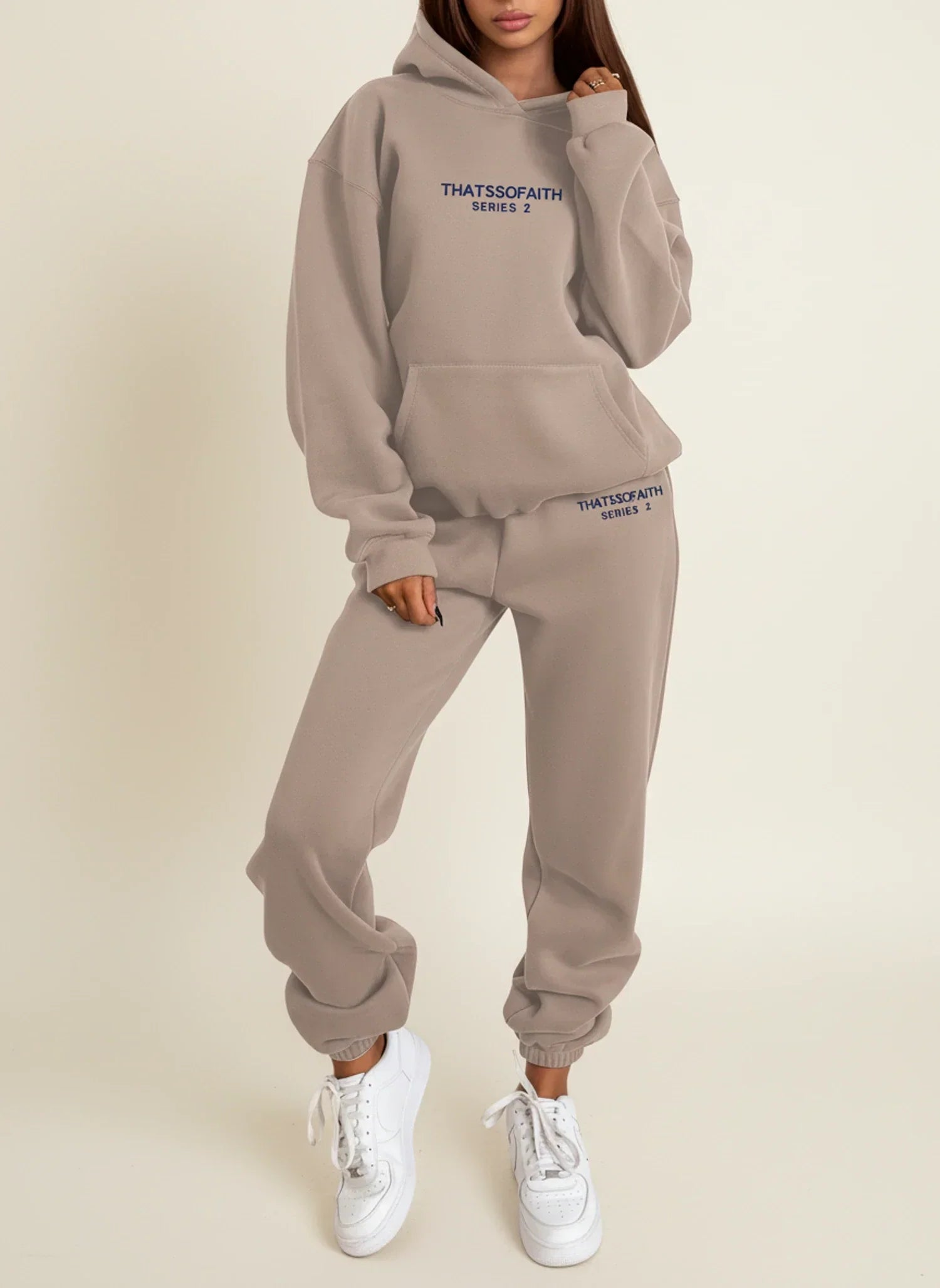 Luvrefashion | Ladies' Hoodie and Jogger Ensemble in Black - detail view