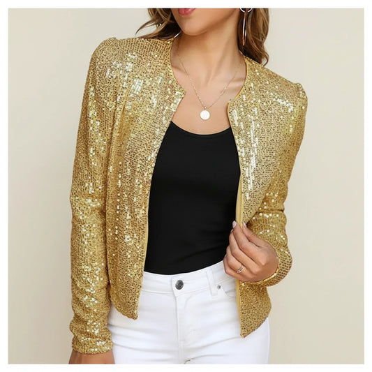 Luvrefashion | Sequin Embellished Evening Jacket for in Gold - front view