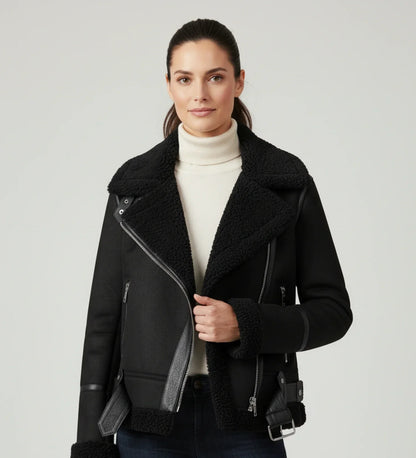 Luvrefashion | Aviator Jacket with Short Shearling in Brown - styled look