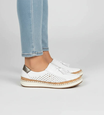 Luvrefashion | Tassel Loafer Sneaker with Perforated Design in Black - detail view