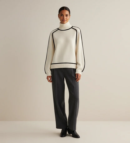 Luvrefashion | Contrast Trim Turtleneck Sweater in Brown - image 9
