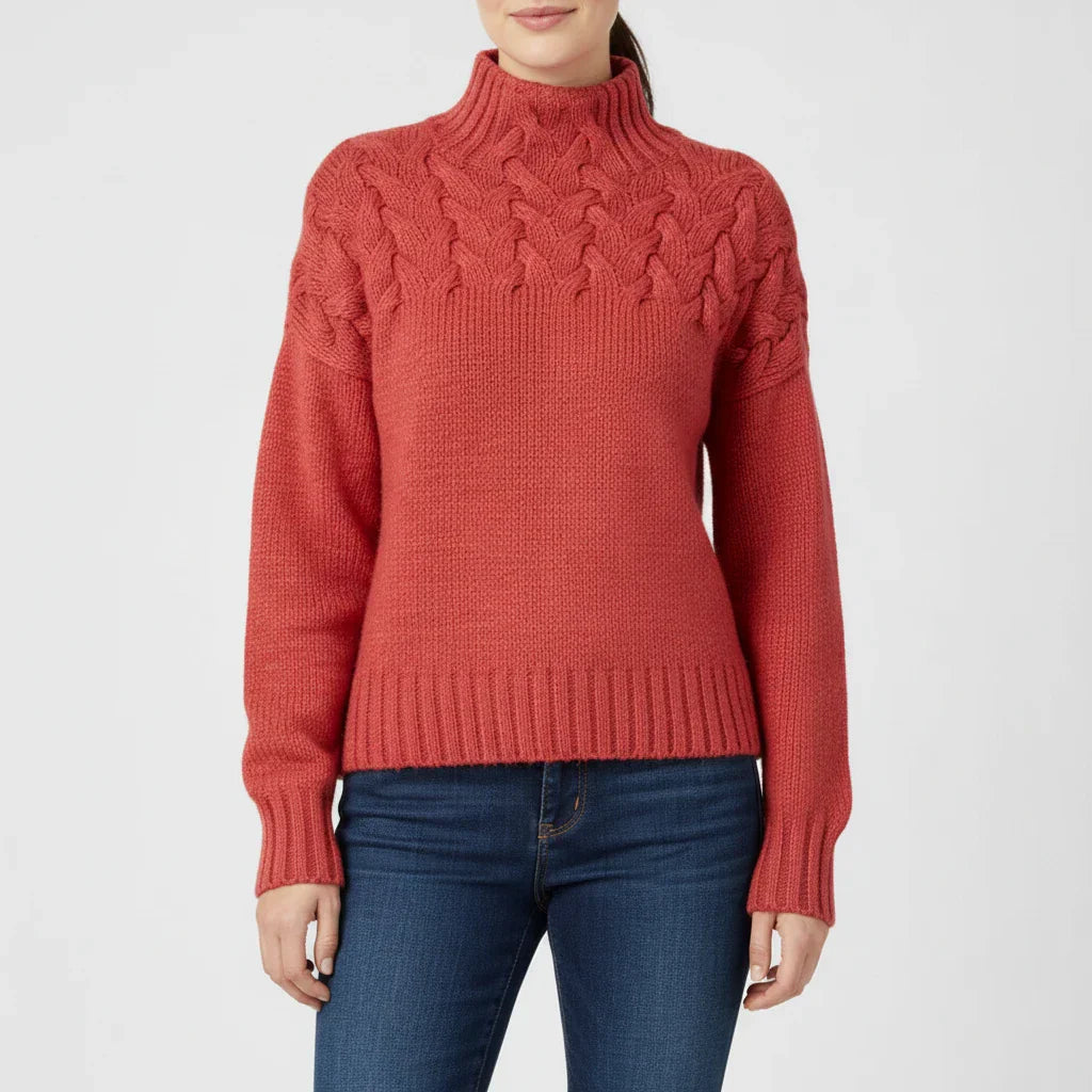Luvrefashion | Ladies' High Neck Pullover Sweater in Brown - styled look