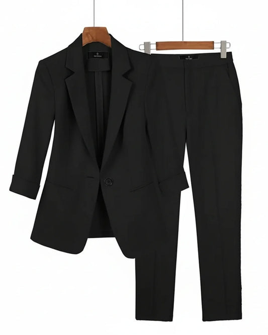 Luvrefashion | Ladies' Tailored Two Piece Suit Set in Black - front view