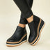 Botines de cuña de piel para mujer - Negro