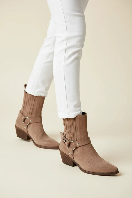 Luvrefashion | Western Ankle Boots in Suede Style in Brown - front view