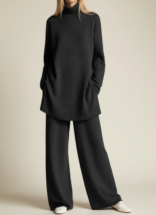 Luvrefashion | Relaxed Fit Wide Leg Pants Set for in Black - front view