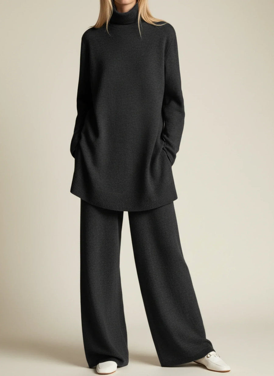 Luvrefashion | Relaxed Fit Wide Leg Pants Set for in Black - front view