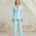 Elegante conjunto sastre de blazer largo para mujer - Turquesa