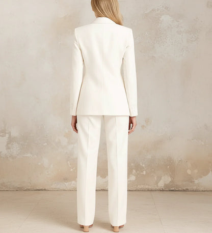 Luvrefashion | Elegant Tailored Long Blazer Suit Ensemble in White - styled look