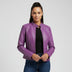 Chaqueta de motorista de cuero para mujer con bolsillos con cremallera - Morado