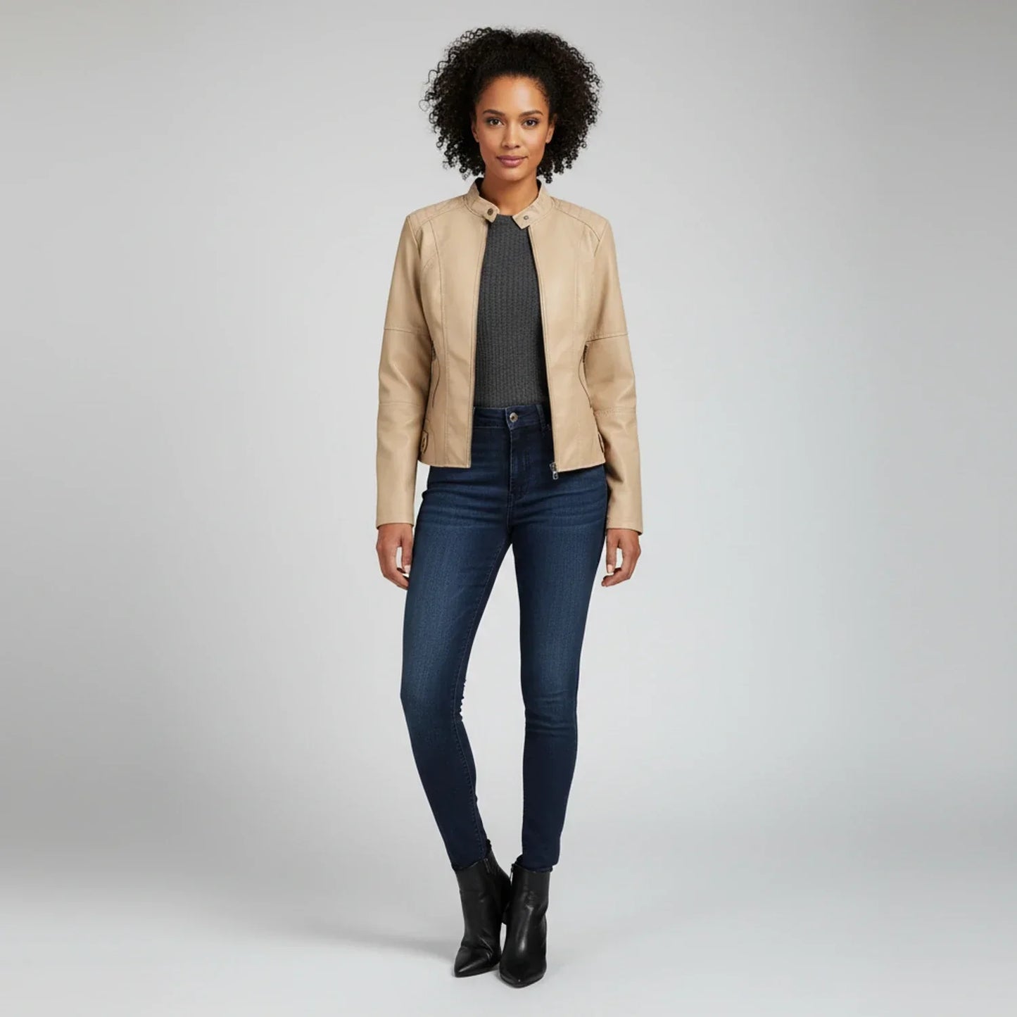Luvrefashion | Ladies' Motorcycle Biker Jacket with Zippered Pockets in Black - image 15