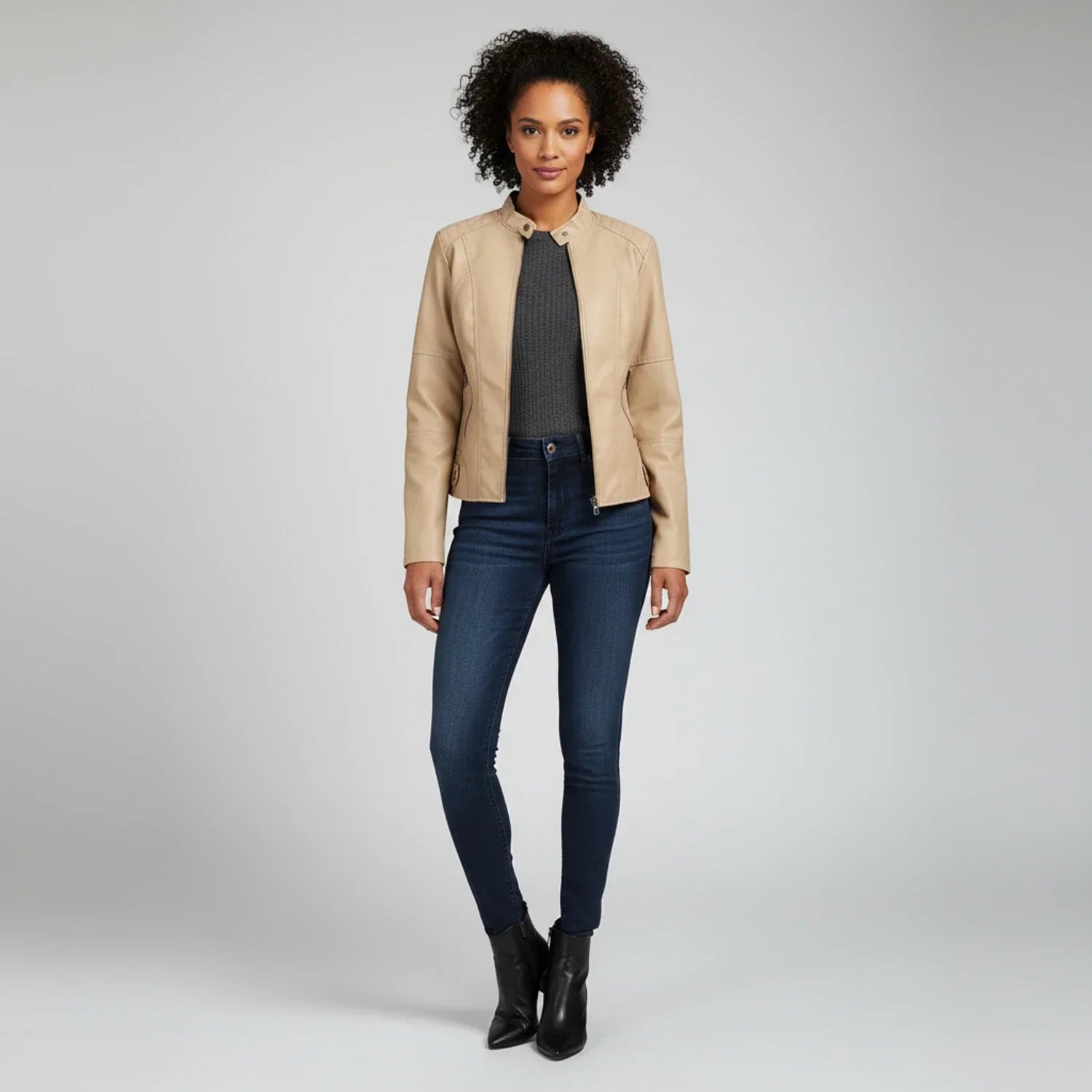 Luvrefashion | Ladies' Motorcycle Biker Jacket with Zippered Pockets in Black - image 15
