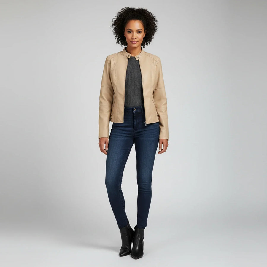 Luvrefashion | Ladies' Motorcycle Biker Jacket with Zippered Pockets in Black - image 15