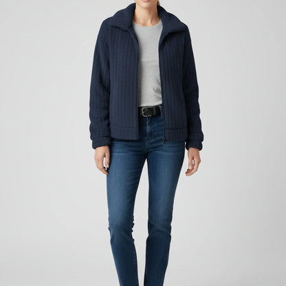 Luvrefashion | Ladies' Zippered Jacket in Dark Blue - back view