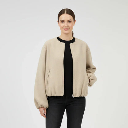 Luvrefashion | Zip Up Bomber Jacket with Balloon Sleeves in Khaki - front view