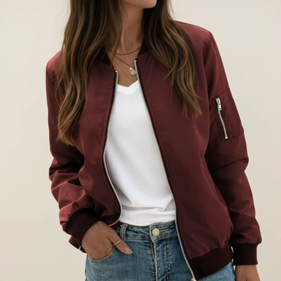 Luvrefashion | Ladies' Zip Front Bomber Jacket in Black - side view