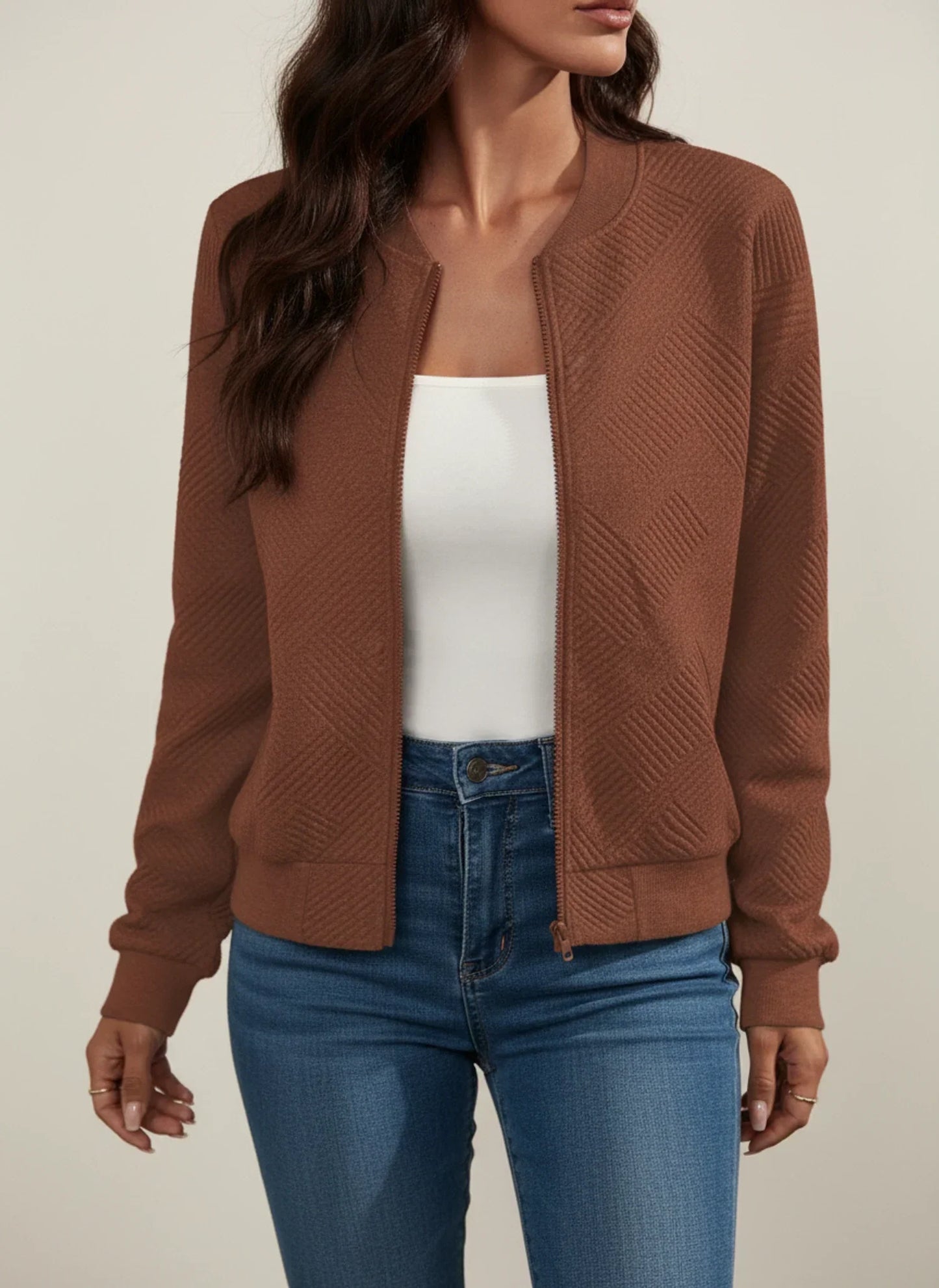 Luvrefashion | Ribbed Bomber Jacket with Zipper for in Black - side view