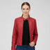 Chaqueta de motorista de cuero para mujer con bolsillos con cremallera - Rojo