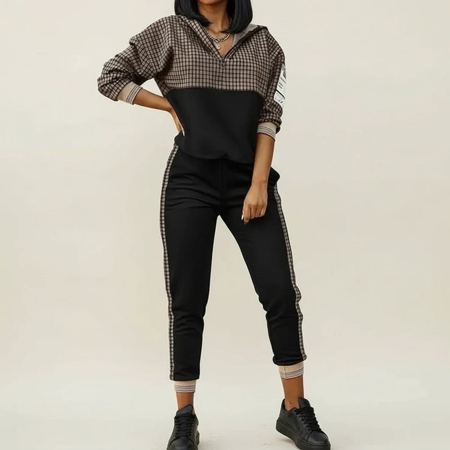 Luvrefashion | Jogger Set Two Piece Outfit in Black - front view