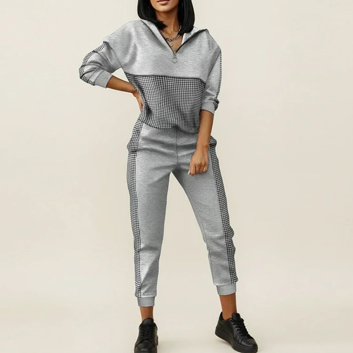 Luvrefashion | Jogger Set Two Piece Outfit in Black - back view