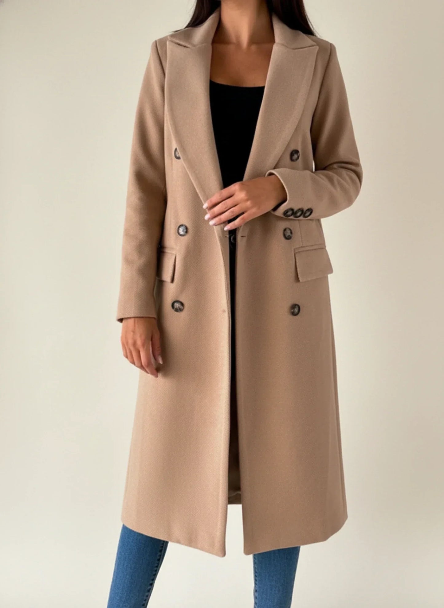 Luvrefashion | Double Breasted Winter Coat for in Black - side view