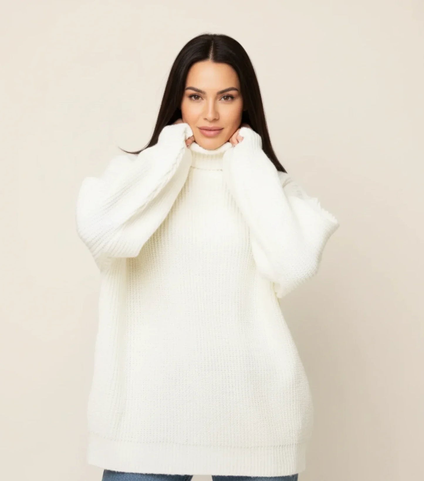 Luvrefashion | Chunky Knit Oversized Sweater for in White - front view