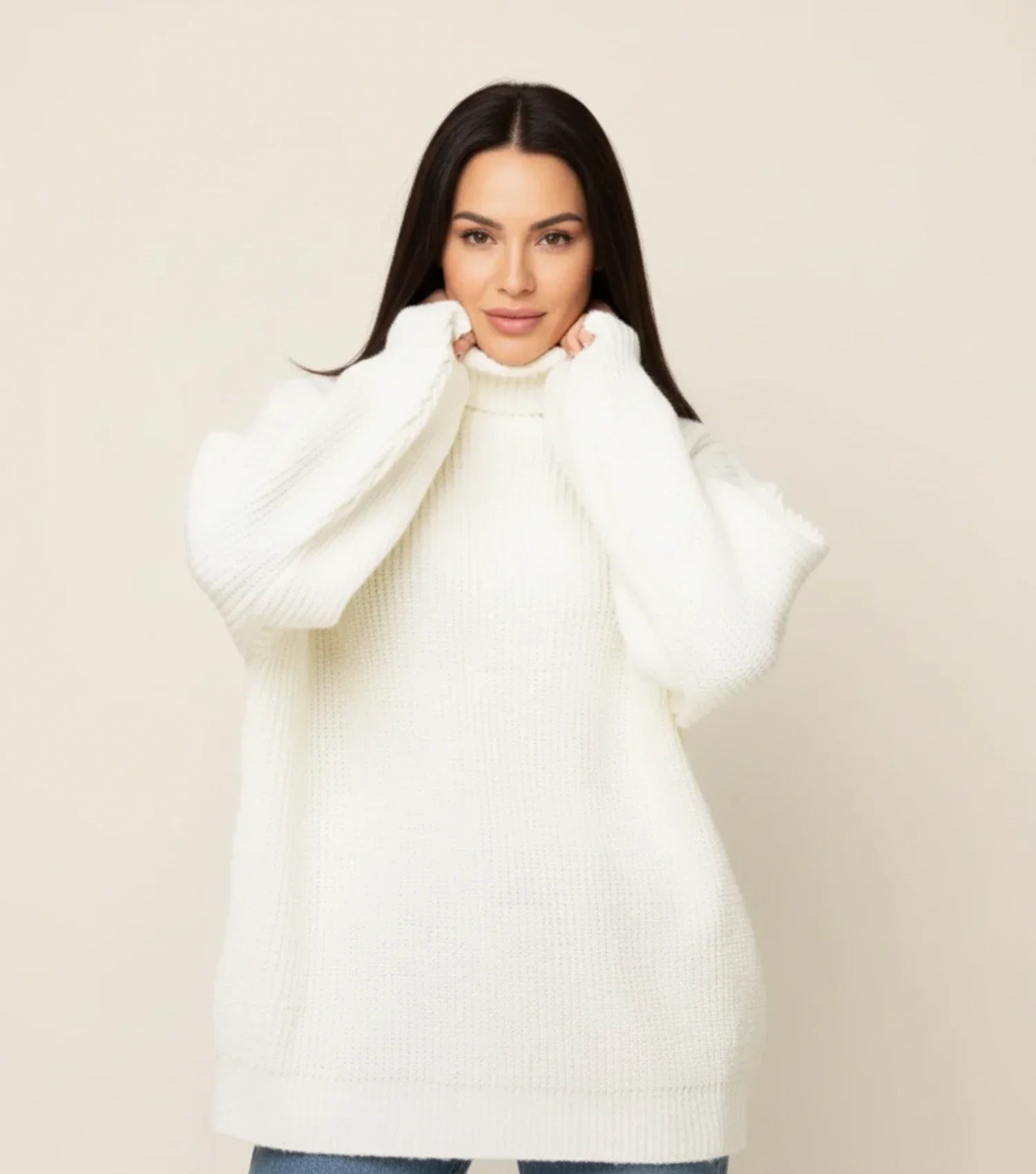 Luvrefashion | Chunky Knit Oversized Sweater for in White - front view