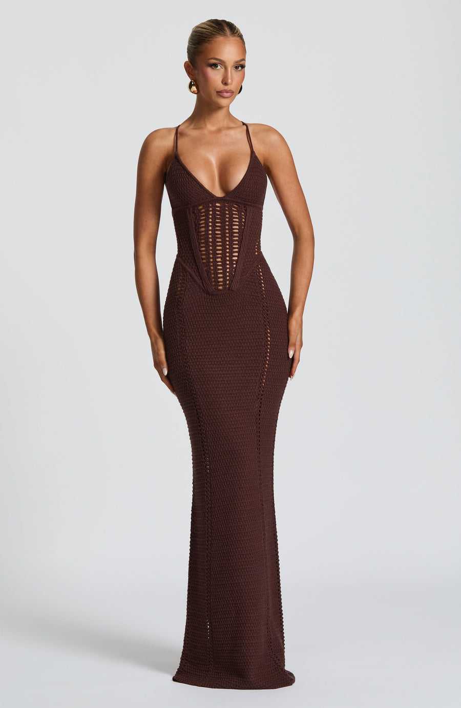 Vestido de verano maxi Sophia en color ciruela tostado