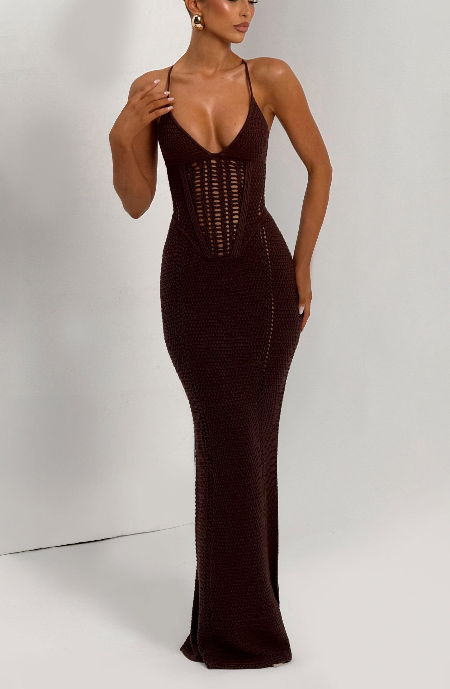 Vestido de verano maxi Sophia en color ciruela tostado