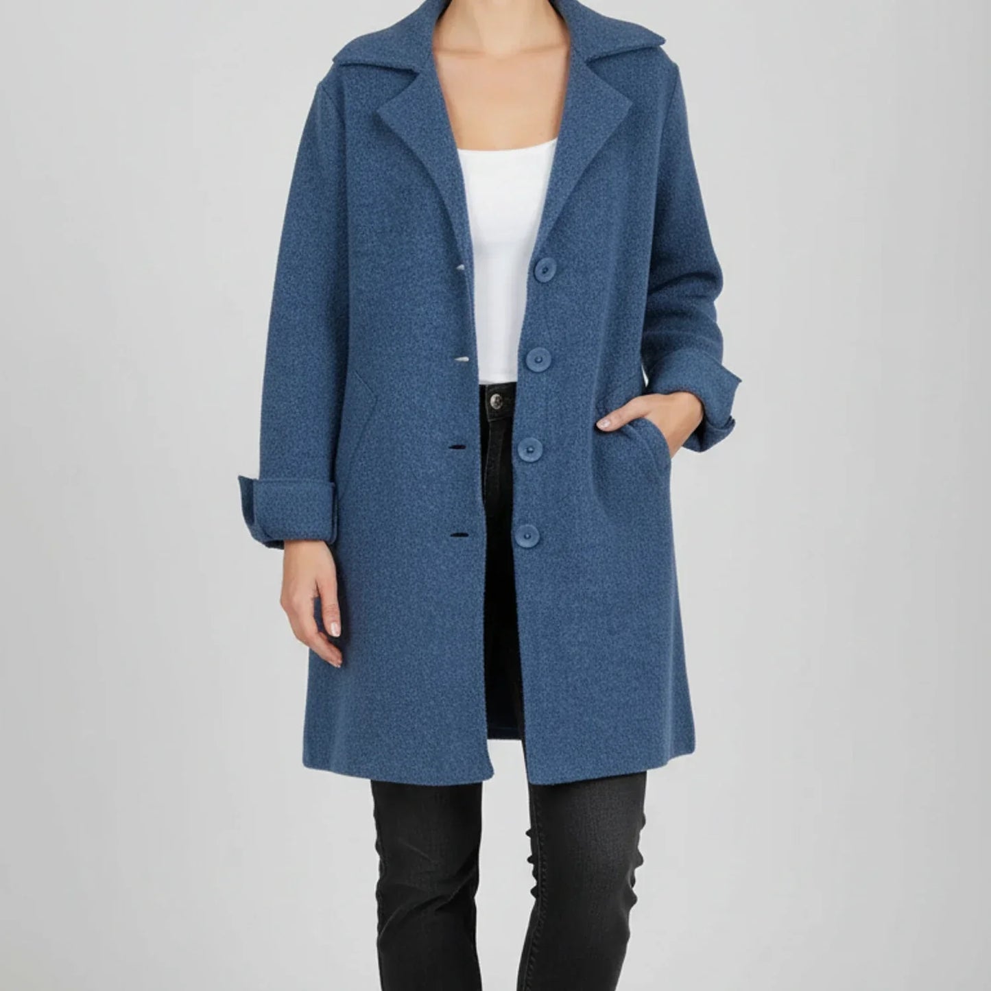 Luvrefashion | Ladies' Jacket with Collar in Blue - side view
