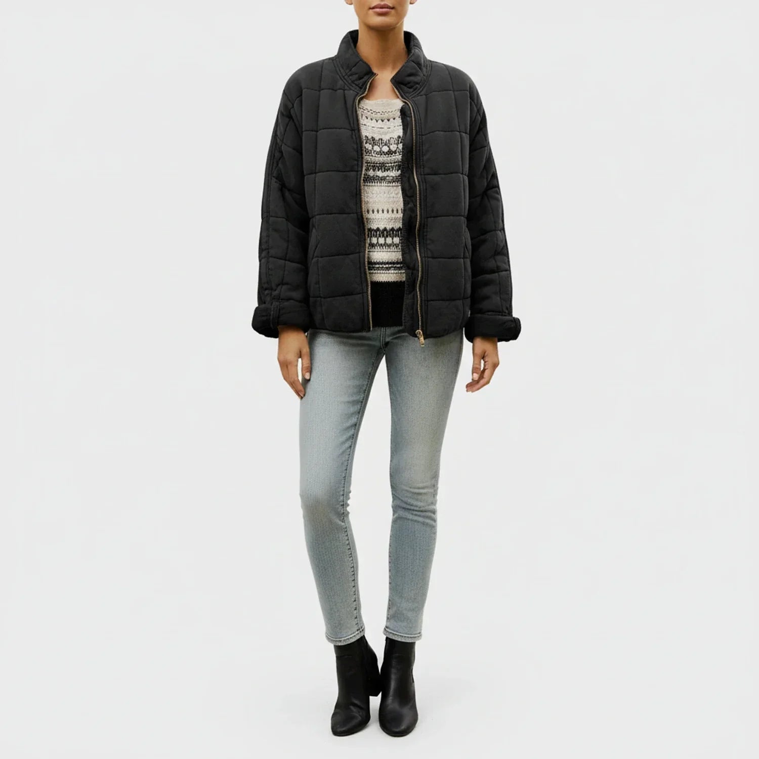 Luvrefashion | Ladies' Quilted Flight Jacket in Green - detail view